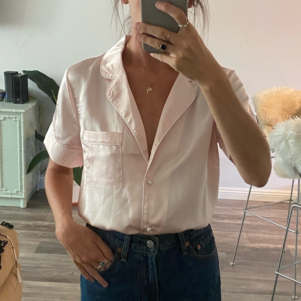 Soft pink satin PJ button up